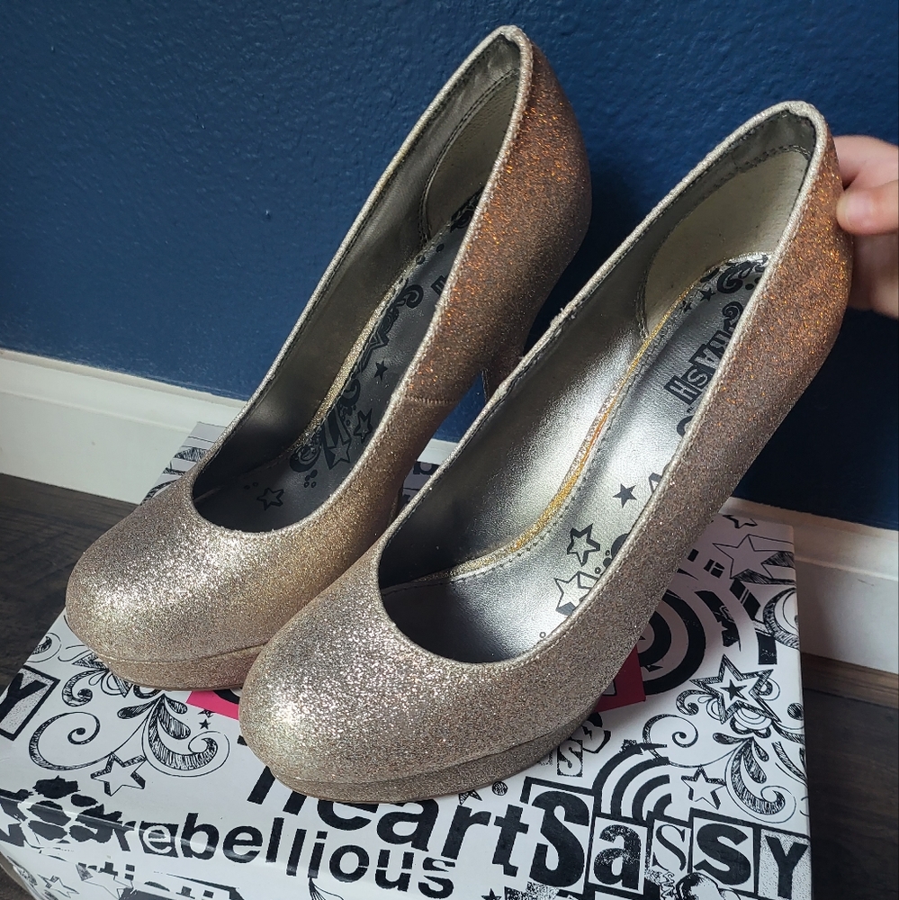 Brash gold glitter platforms